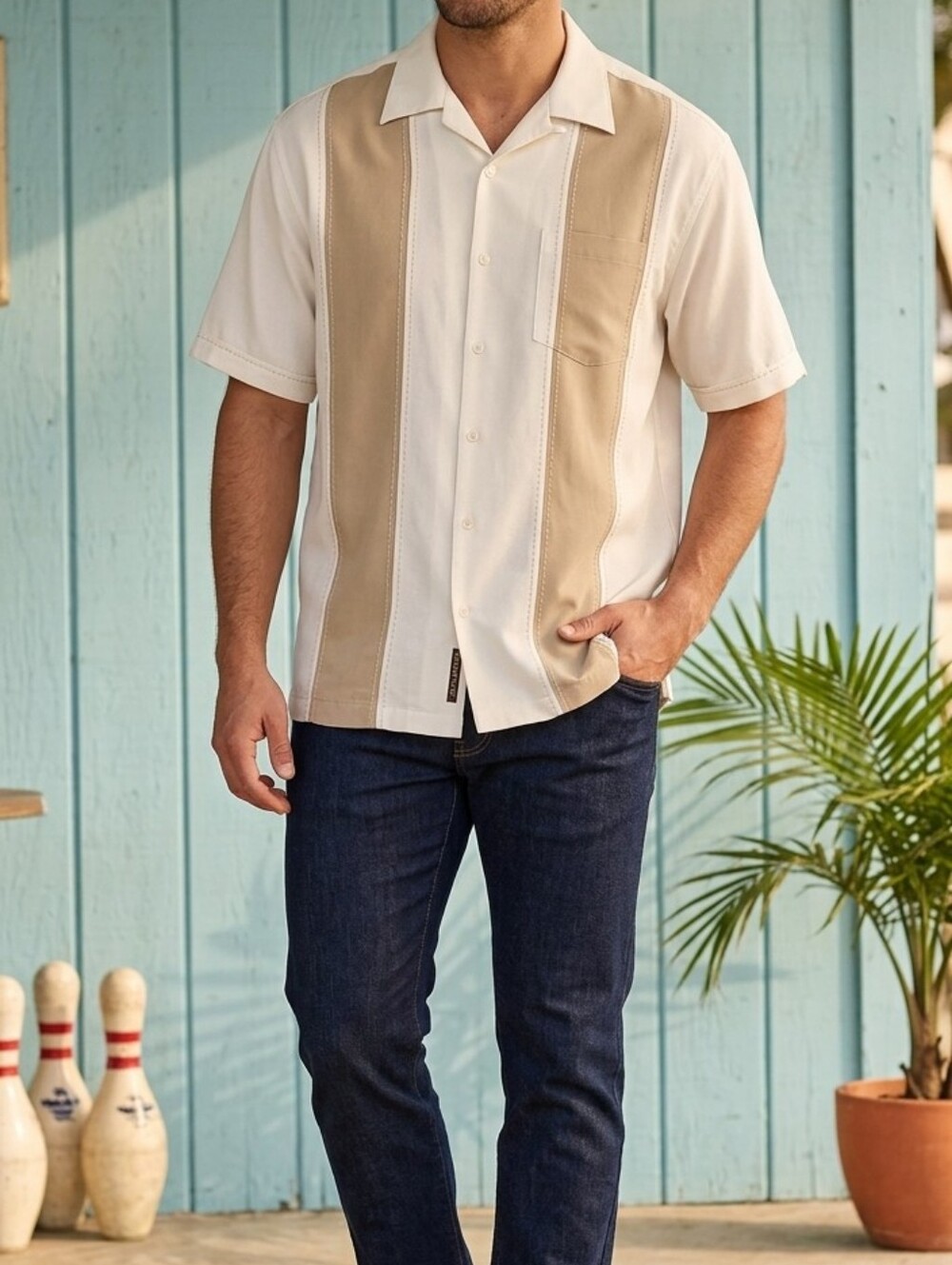 Vintage Cubavera Men's Retro Bowling Shirt XXL Off-White Sand Two-Tone Resort - Picture 10 of 10